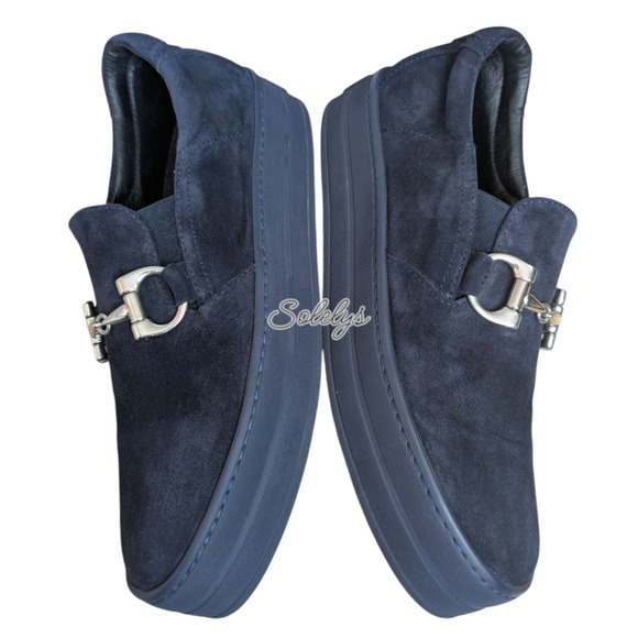Gabriella Michel Suede Leather Slip On Horsebit Platform Loafer Sneaker Navy 39 - Picture 8 of 10